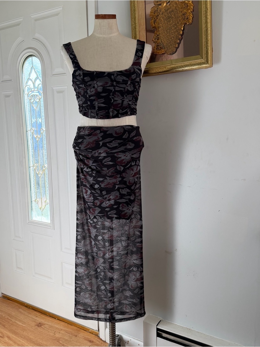 Free People Galaxy Mesh print Set Corset Top and Bottom size XS NWT